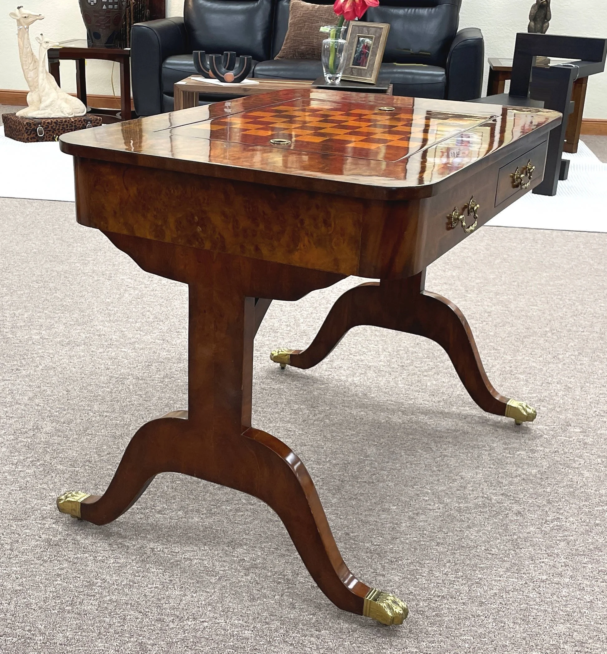 BK245　Maitland Smith　エクセターゲームテーブル　マホガニー Encore Furniture Gallery-Maitland Smith Mahogany Game Table with 2